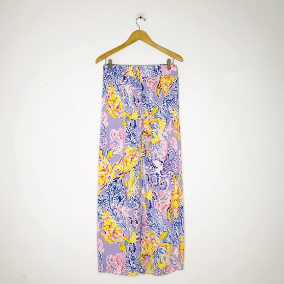 Lilly Pulitzer Wide Leg Pants XS Multicolor Tropical Print Rayon 34” Inseam - Picture 2 of 6
